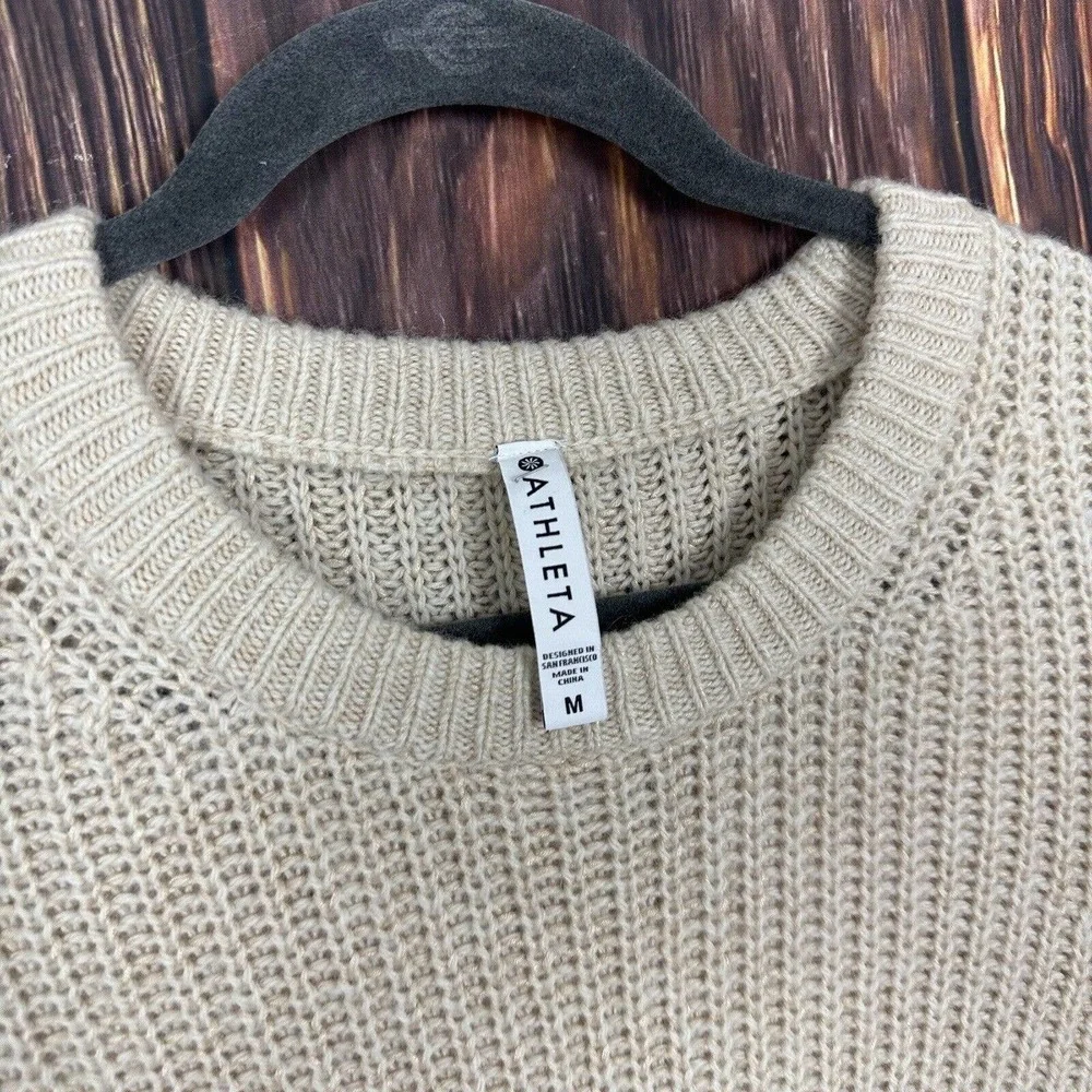 Athleta Womens Sierra Crew Neck Tunic Sweater Wool Blend Ivory Beige Size Medium